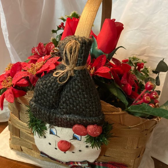 SNOWMAN CHRISTMAS FLOWER BASKET NICE GIFT NEW - Picture 3 of 4